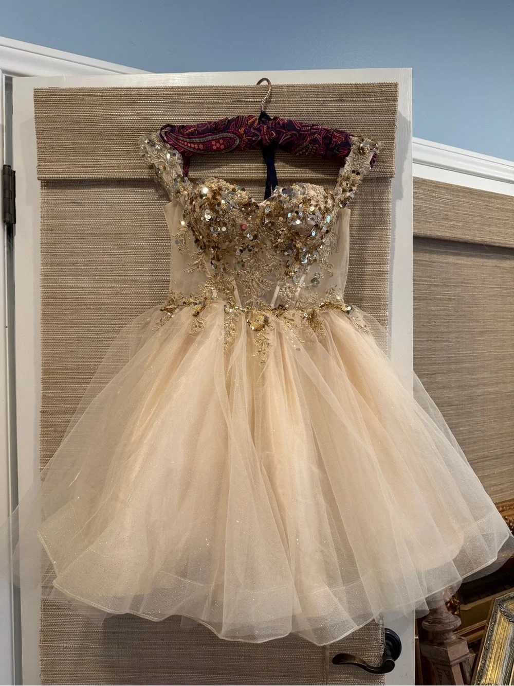 Dancing Queen Gold Sequin & Champagne Tulle Formal Dress